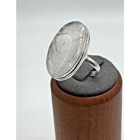 Black Rutilite Natural Gemstone Ring .925 Stone Ring Sz 11 - 7.69 Grams - Picture 3 of 4